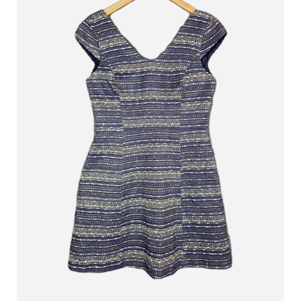 Lilly Pulitzer Dress 6 Blue Gold Metallic Tweed Fit Flare Cocktail Preppy Event